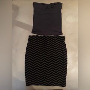 Black Chevron Patterned Skirt with Tube Top by Theory